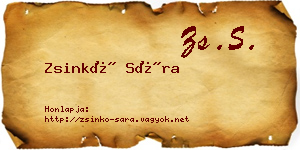Zsinkó Sára névjegykártya